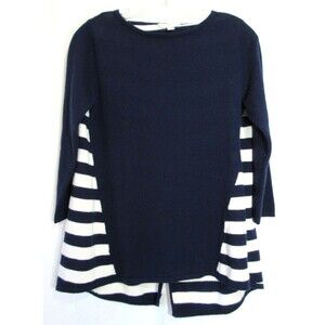 Nordstrom Blue Striped Split Back Cashmere 3/4 Sleeve Sweater Size XS EUC